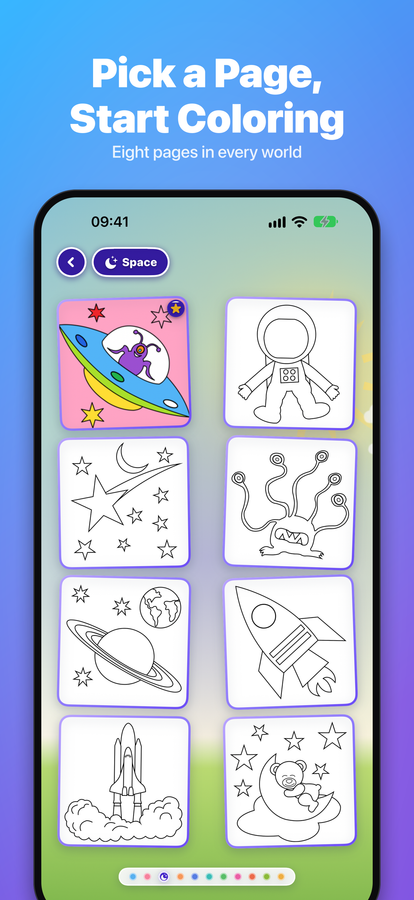 Colorful — coloring a page with the crayon tool